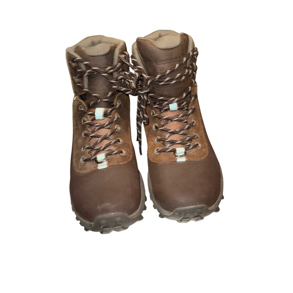 Merrell Thermo Kiruna Mid Waterproof Hiking Boots Brown Teal Leather Womens 9 - Picture 3 of 8